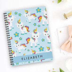 Pattern Of Unicorns, Cute Unicorns, Your Name Notebook