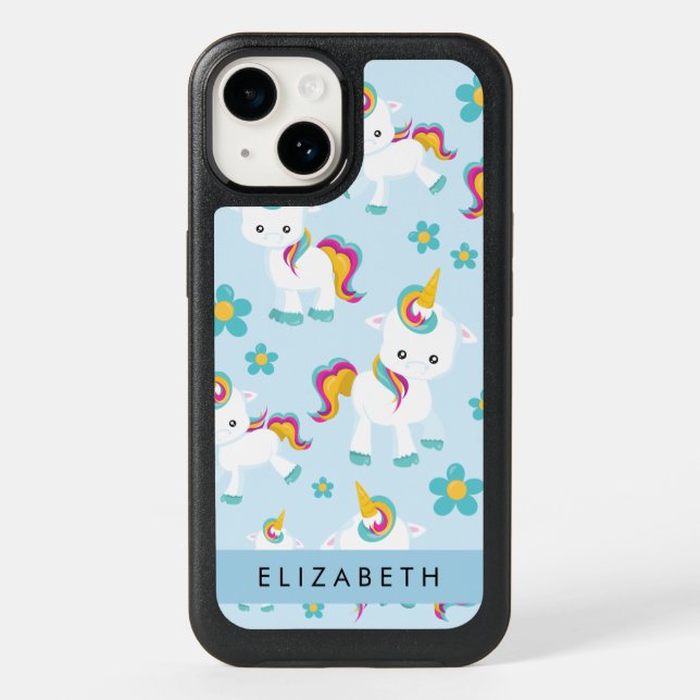 Pattern Of Unicorns, Cute Unicorns, Your Name Otterbox iPhone Case (Back)
