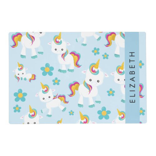 Pattern Of Unicorns Cute Unicorns Your Name Placemat