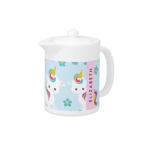 Pattern Of Unicorns Cute Unicorns Your Name Teapot