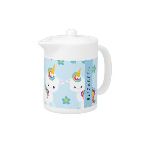 Pattern Of Unicorns Cute Unicorns Your Name Teapot