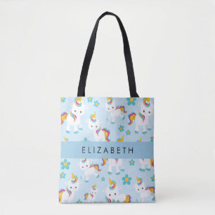 Pattern Of Unicorns, Cute Unicorns, Your Name Tote Bag