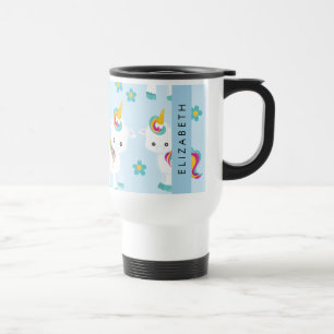 Pattern Of Unicorns, Cute Unicorns, Your Name Travel Mug