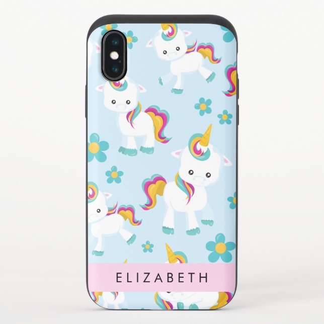 Pattern Of Unicorns, Cute Unicorns, Your Name Uncommon iPhone Case (Back)