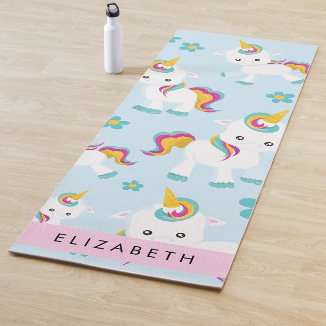 Pattern Of Unicorns, Cute Unicorns, Your Name Yoga Mat (In Situ)