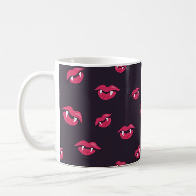 Pattern Of Vampire Lips And Fangs Coffee Mug (Left)