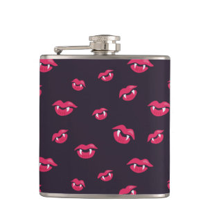 Pattern Of Vampire Lips And Fangs Flask