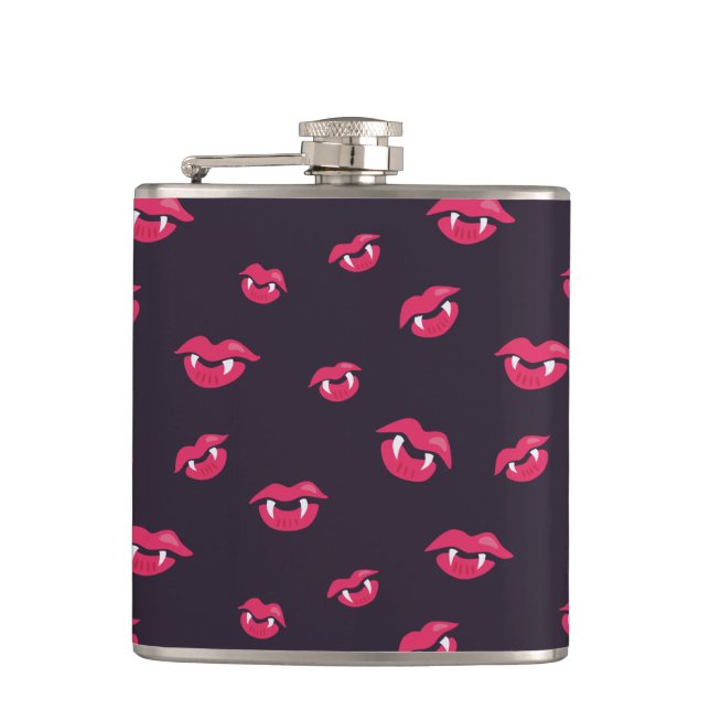 Pattern Of Vampire Lips And Fangs Flask (Front)