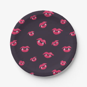 Pattern Of Vampire Lips And Fangs Paper Plates