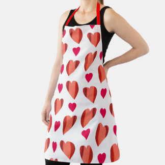 Pattern of variegated and solid red hearts apron