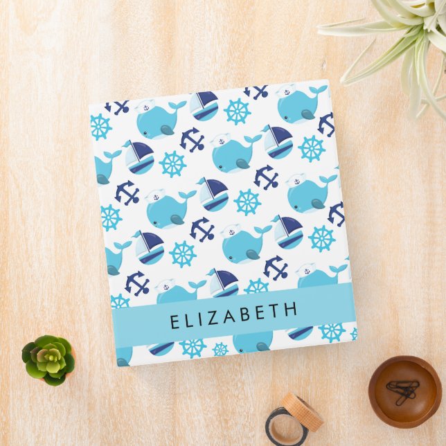 Pattern Of Whales, Blue Whales, Your Name 3 Ring Binder (In Situ)
