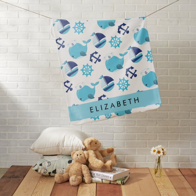 Pattern Of Whales, Blue Whales, Your Name Baby Blanket (In Situ)