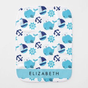 Pattern Of Whales, Blue Whales, Your Name Baby Burp Cloth