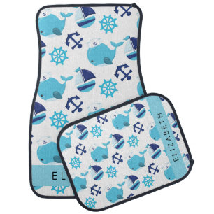 Pattern Of Whales, Blue Whales, Your Name Car Floor Mat