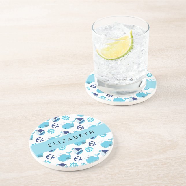 Pattern Of Whales, Blue Whales, Your Name Coaster (Side)