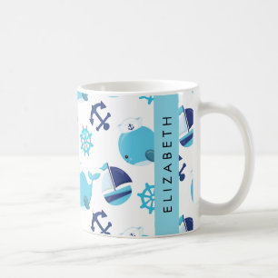 Pattern Of Whales, Blue Whales, Your Name Coffee Mug