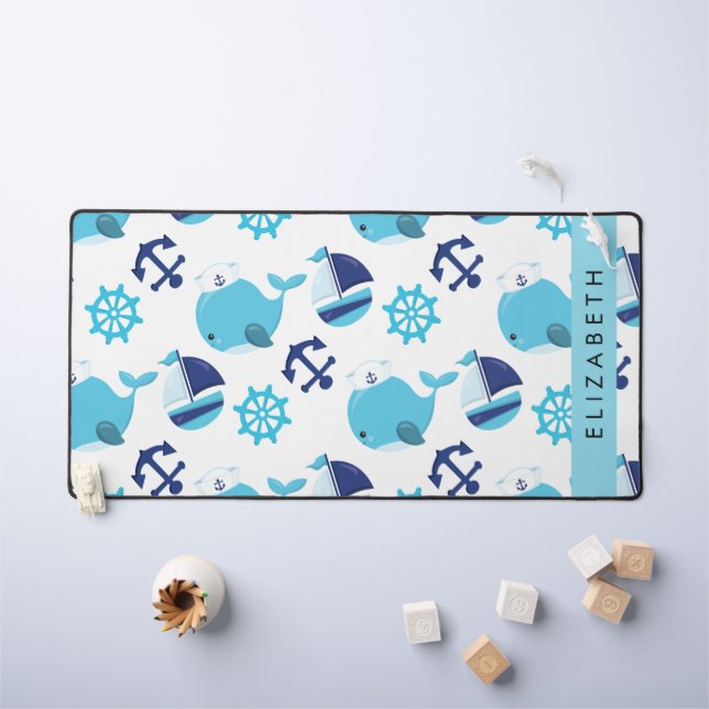 Pattern Of Whales, Blue Whales, Your Name Desk Mat (Kids Table)