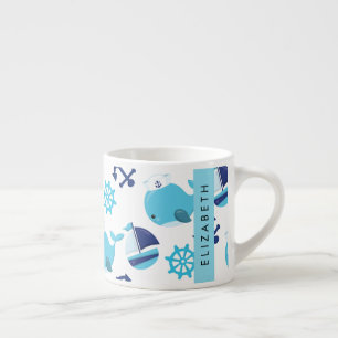 Pattern Of Whales, Blue Whales, Your Name Espresso Cup