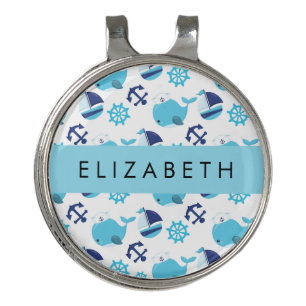 Pattern Of Whales, Blue Whales, Your Name Golf Hat Clip