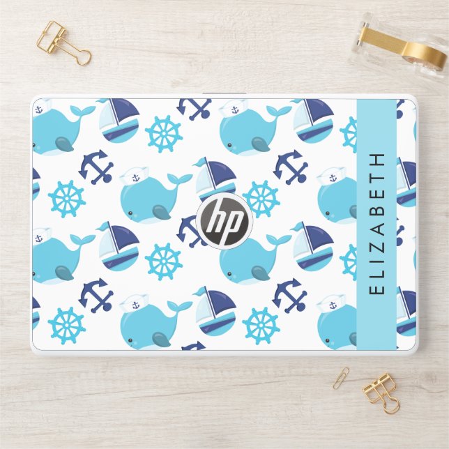 Pattern Of Whales, Blue Whales, Your Name HP Laptop Skin (Desk)