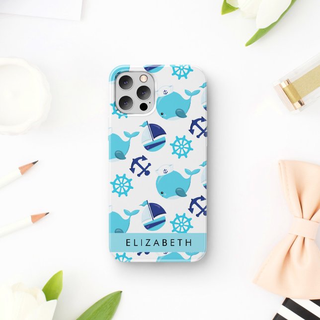 Pattern Of Whales, Blue Whales, Your Name iPhone Case (Creator Uploaded)