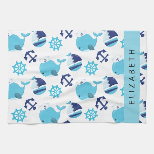 Pattern Of Whales Blue Whales Your Name Kitchen Towel