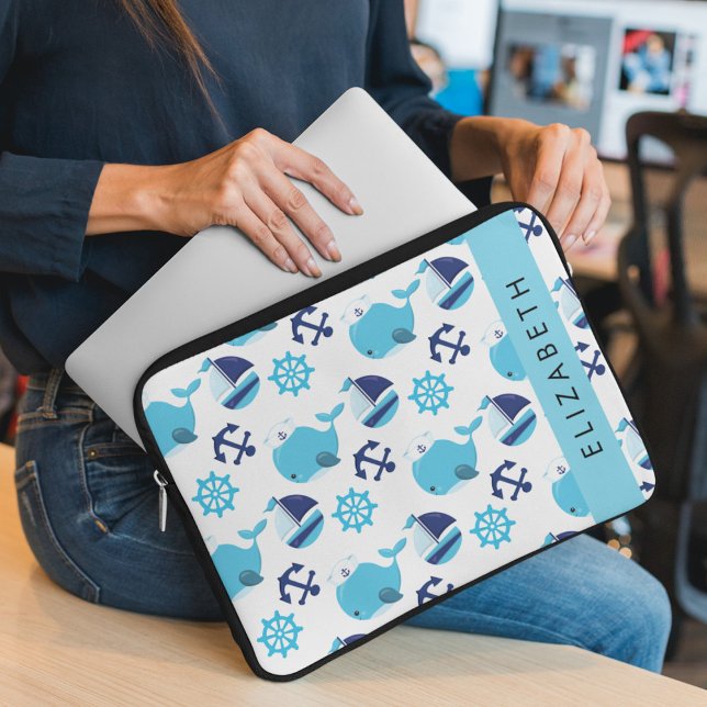 Pattern Of Whales, Blue Whales, Your Name Laptop Sleeve (Creator Uploaded)