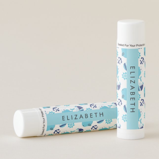 Pattern Of Whales, Blue Whales, Your Name Lip Balm (Front)