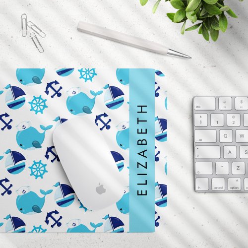 Pattern Of Whales Blue Whales Your Name Mouse Pad