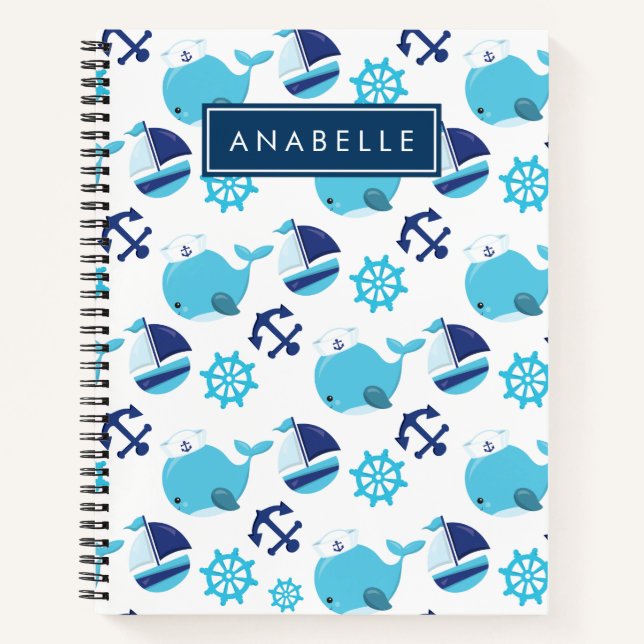 Pattern Of Whales, Blue Whales, Your Name Notebook (Front)