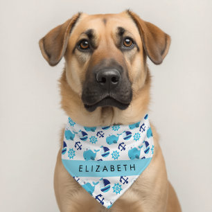 Pattern Of Whales, Blue Whales, Your Name Pet Bandana Collar