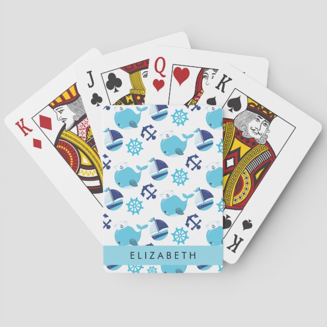 Pattern Of Whales, Blue Whales, Your Name Poker Cards (Back)