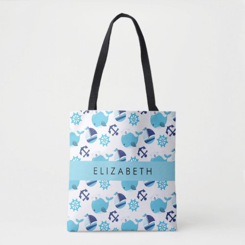 Pattern Of Whales Blue Whales Your Name Tote Bag