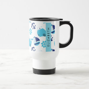 Pattern Of Whales, Blue Whales, Your Name Travel Mug
