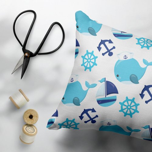 Pattern Of Whales Cute Whales Blue Whales Accent Pillow