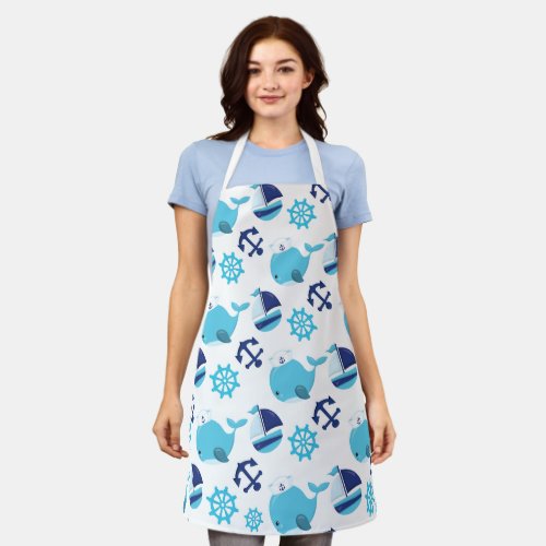 Pattern Of Whales Cute Whales Blue Whales Apron