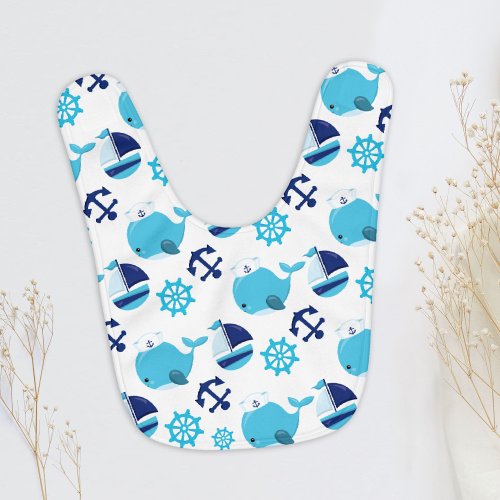 Pattern Of Whales Cute Whales Blue Whales Baby Bib