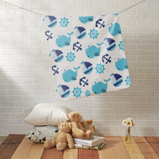 Pattern Of Whales, Cute Whales, Blue Whales Baby Blanket (In Situ)