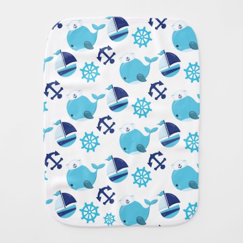Pattern Of Whales Cute Whales Blue Whales Baby Burp Cloth