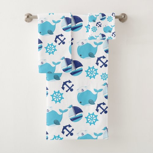 Pattern Of Whales Cute Whales Blue Whales Bath Towel Set