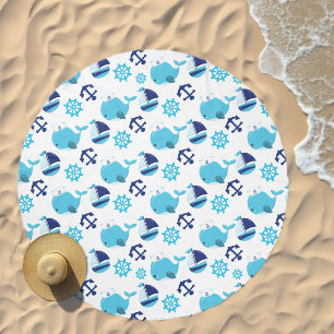 Pattern Of Whales, Cute Whales, Blue Whales Beach Towel