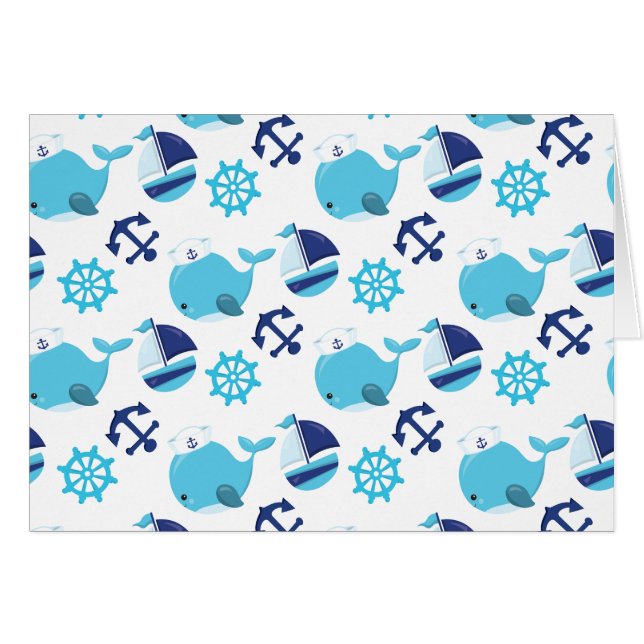 Pattern Of Whales, Cute Whales, Blue Whales Cards (Front Horizontal)