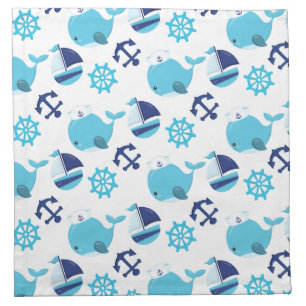 Pattern Of Whales, Cute Whales, Blue Whales Cloth Napkin