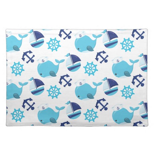 Pattern Of Whales Cute Whales Blue Whales Cloth Placemat