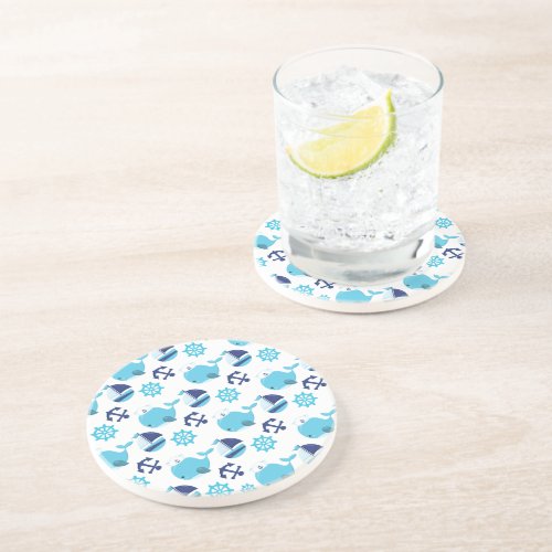 Pattern Of Whales Cute Whales Blue Whales Coaster