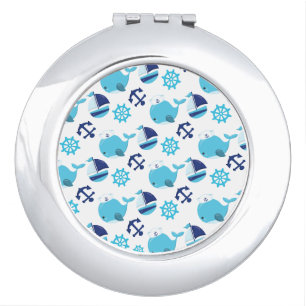 Pattern Of Whales, Cute Whales, Blue Whales Compact Mirror