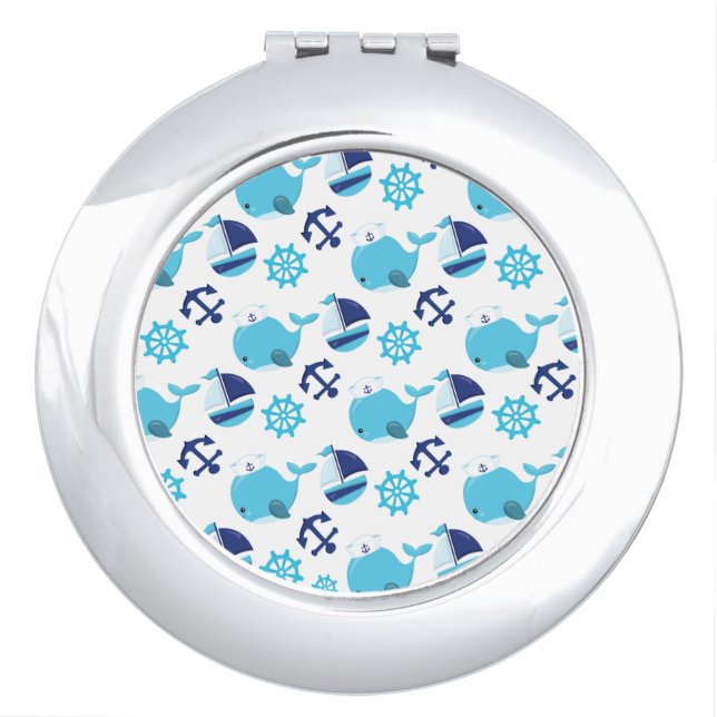 Pattern Of Whales, Cute Whales, Blue Whales Compact Mirror (Front)