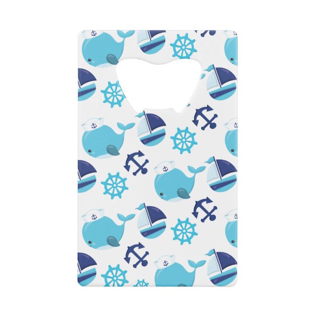 Pattern Of Whales, Cute Whales, Blue Whales Credit Card Bottle Opener (Front)