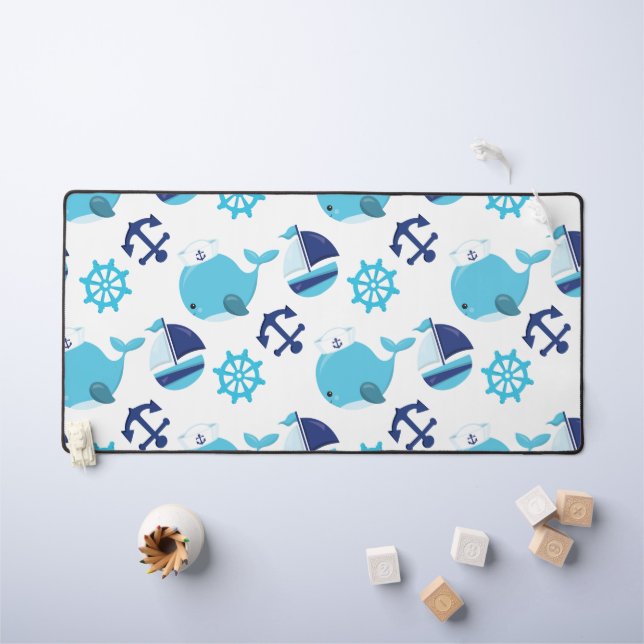 Pattern Of Whales, Cute Whales, Blue Whales Desk Mat (Kids Table)