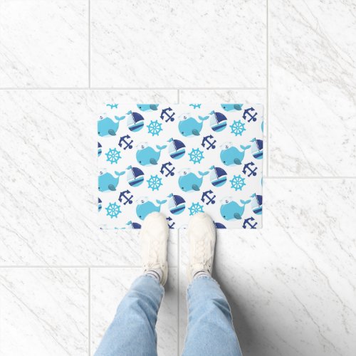 Pattern Of Whales Cute Whales Blue Whales Doormat